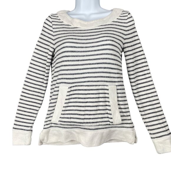 Banana Republic Womens Sweater XS White Gray Stripe Soft Kangaroo Pocket Work - Picture 1 of 10